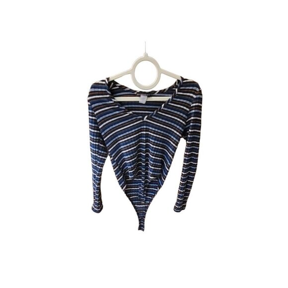 Discreet Long Sleeve V-Neck Bodysuit Multicolor Stripe Size Large - Picture 1 of 5